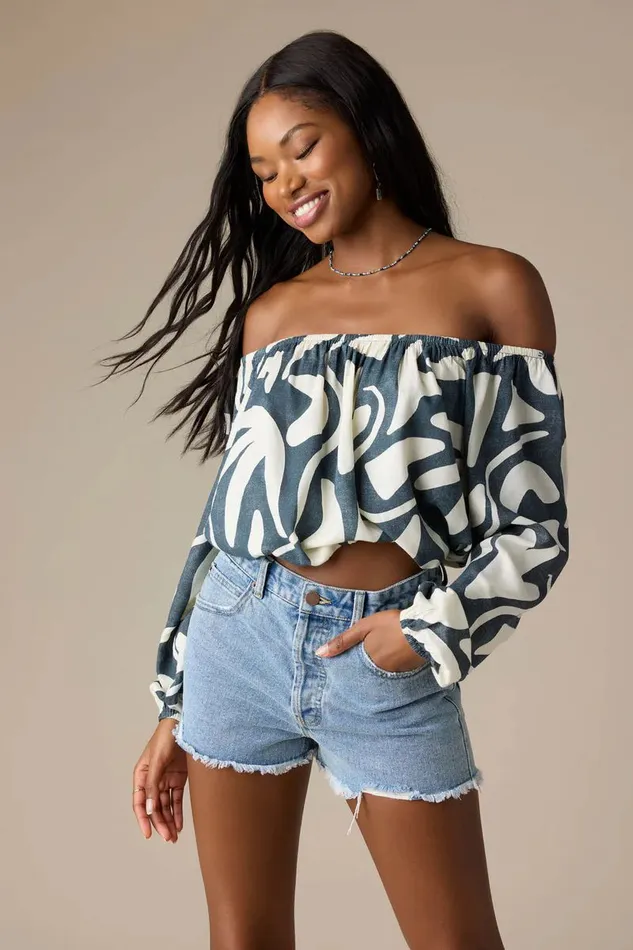 KEYARA BEACH HUT GEO OFFTHESHOULDER TOP Slate Women O039NEILL Collections