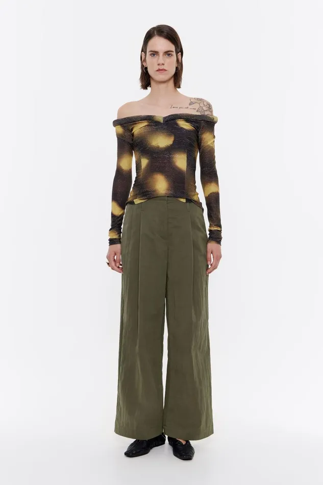 Khaki Bellbottom Trousers With Darts Khaki Women Bimba Y Lola Trousers