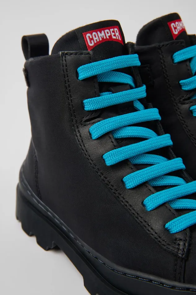 Kids Brutus Black Textile And Leather Ankle Boots For Kids Camper Boots