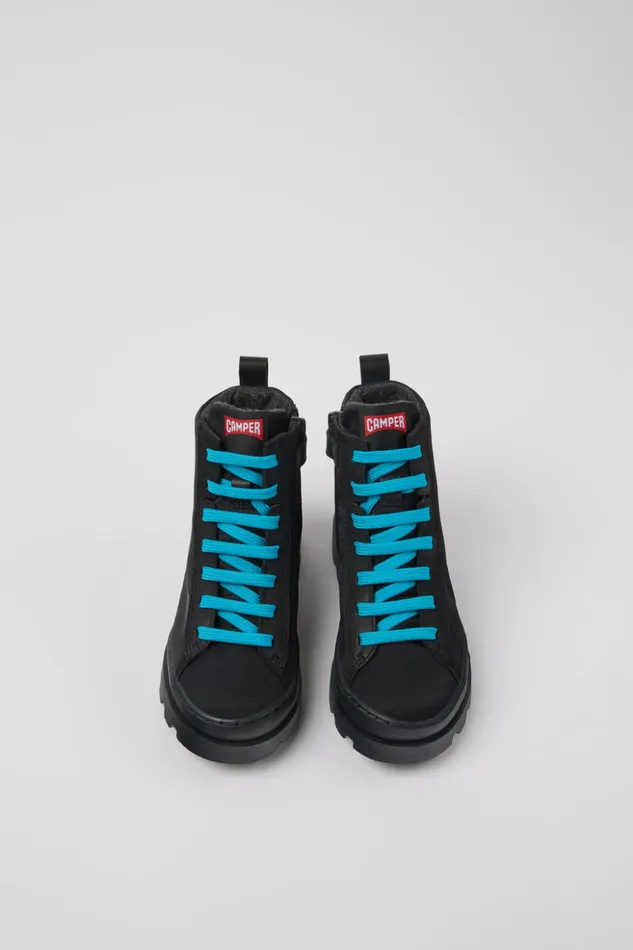 Kids Brutus Black Textile And Leather Ankle Boots For Kids Camper Boots Kids Brutus Black Textile And Leather Ankle Boots For Kids Camper Boots