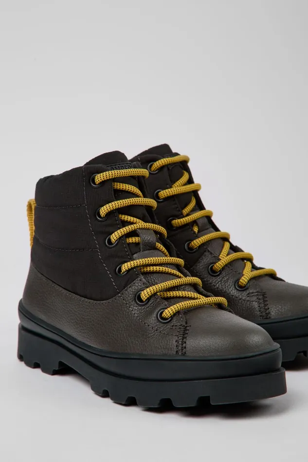 Kids Brutus GORETEX Grey Leather And Textile Boots Camper Boots