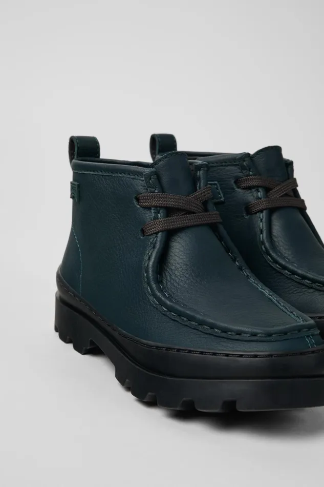 Kids Brutus Green Leather Ankle Boots For Kids Camper Boots