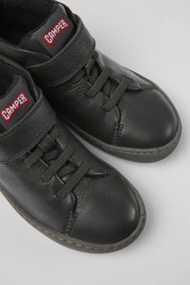 Kids Peu Touring Gray Leather Ankle Boots For Kids Camper Boots