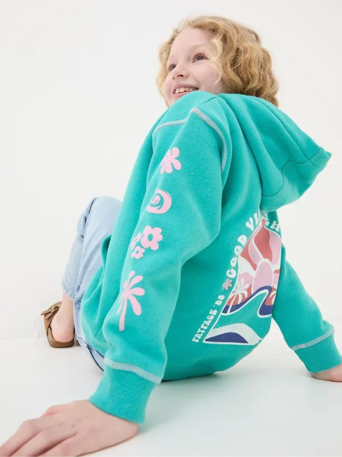 Kids Sweatshirts and Hoodies Fat Face Blue Good Vibes Popover Hoodie