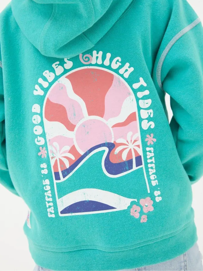 Kids Sweatshirts and Hoodies Fat Face Blue Good Vibes Popover Hoodie