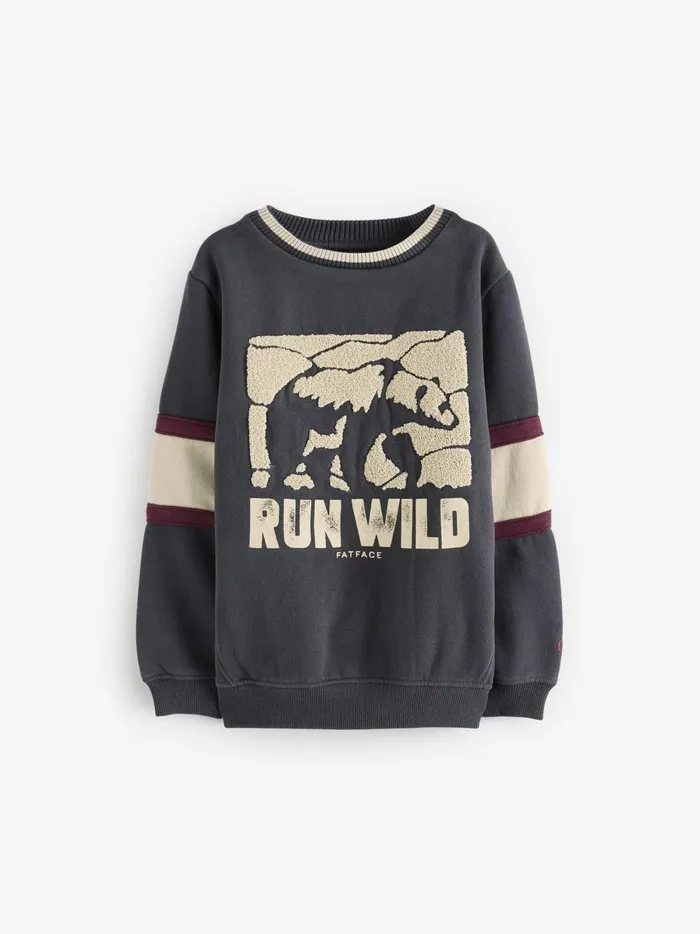 Kids Sweatshirts and Hoodies Fat Face Charcoal Run Wild Crew Sweat Top