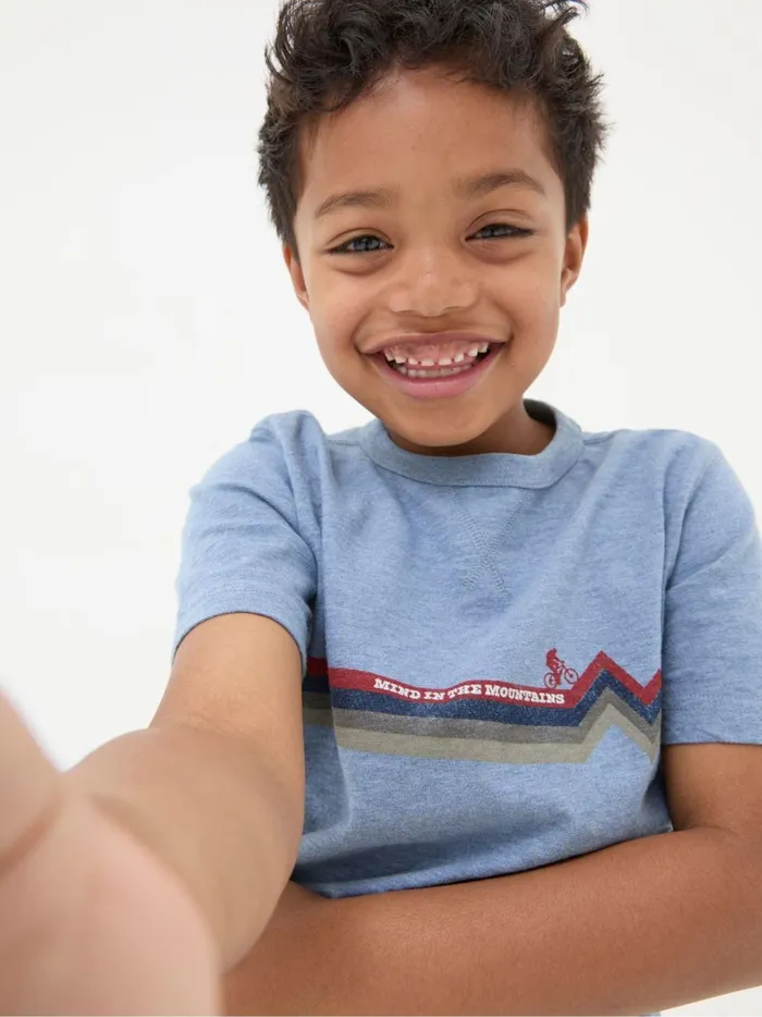 Kids TShirts and Polos Fat Face Blue Bike Stripe TShirt