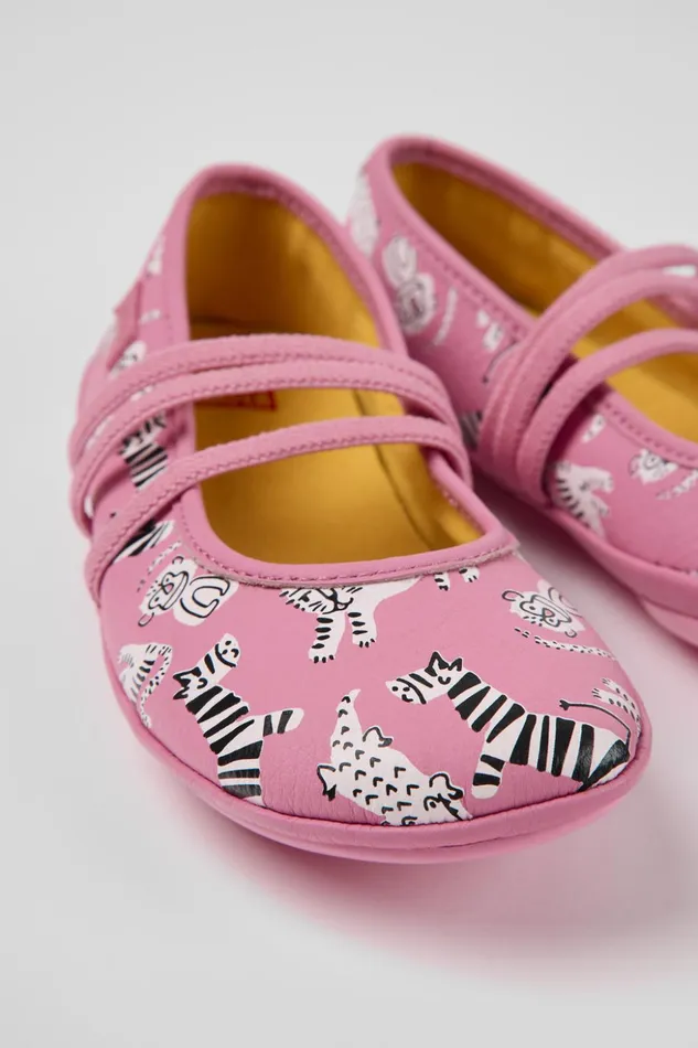 Kids Twins Pink Leather Ballerinas For Kids Camper Ballerinas