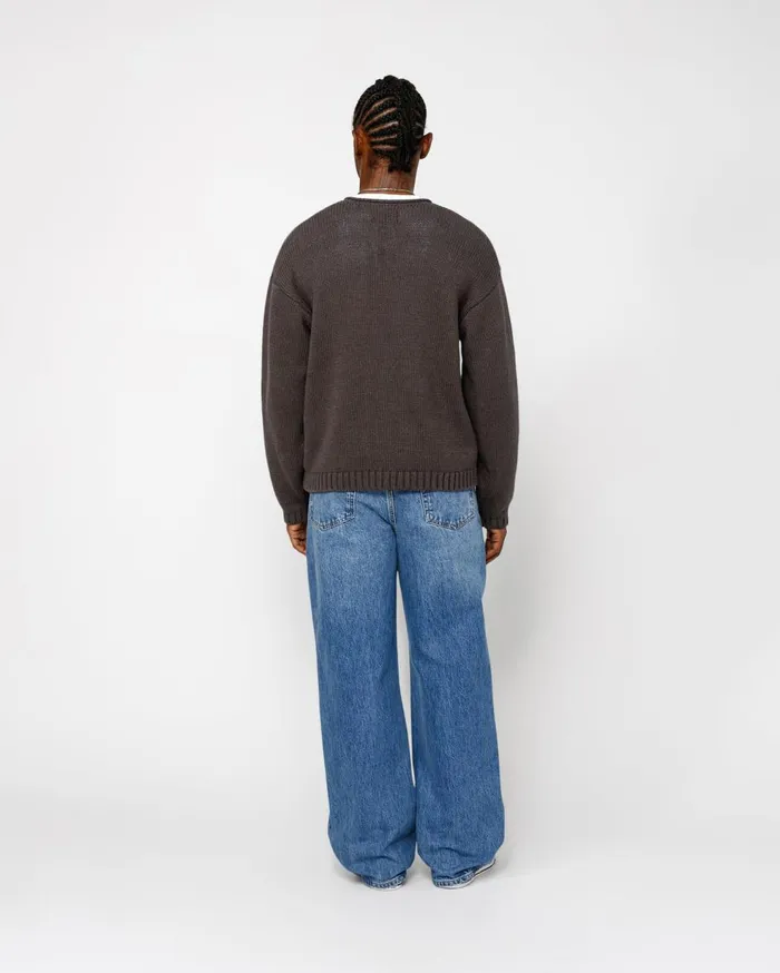 Knits MenWomen Stussy EMBROIDERED VNECK LOGO SWEATER Brown