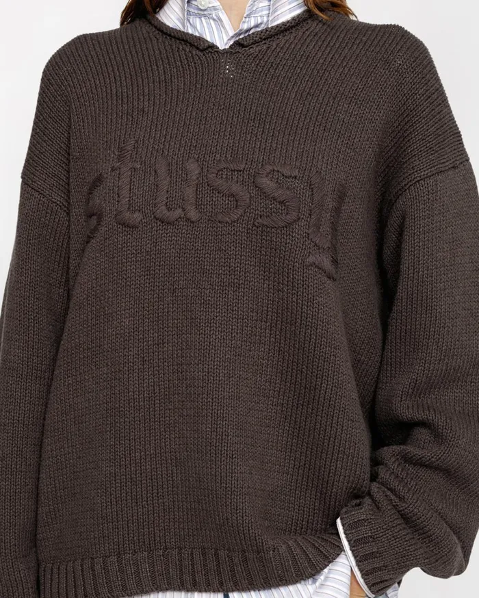 Knits MenWomen Stussy EMBROIDERED VNECK LOGO SWEATER Brown