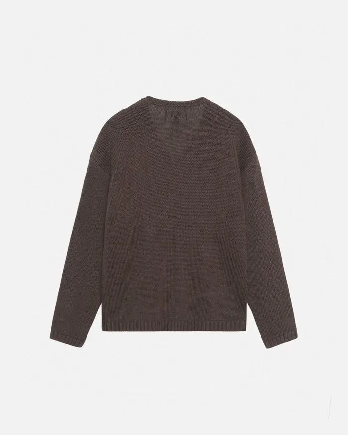 Knits MenWomen Stussy EMBROIDERED VNECK LOGO SWEATER Brown