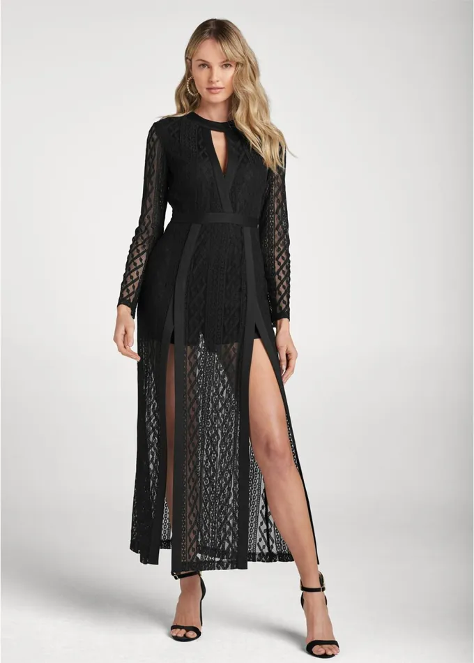 LACE DETAIL LONG DRESS Black Women VENUS Maxi Dresses