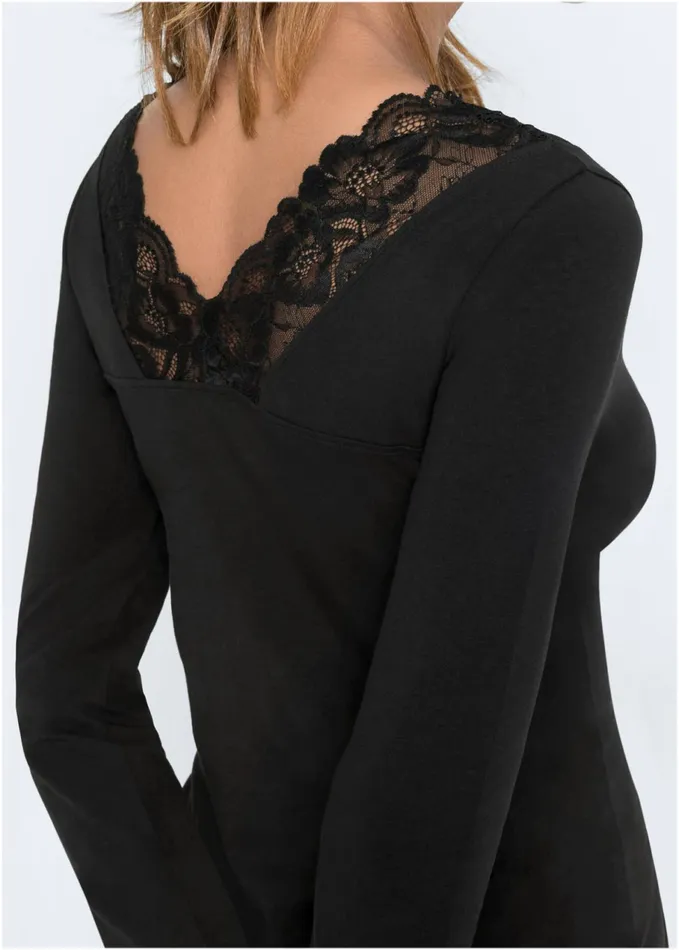 LACE TRIM TOP Black Women VENUS Long Sleeve Tops