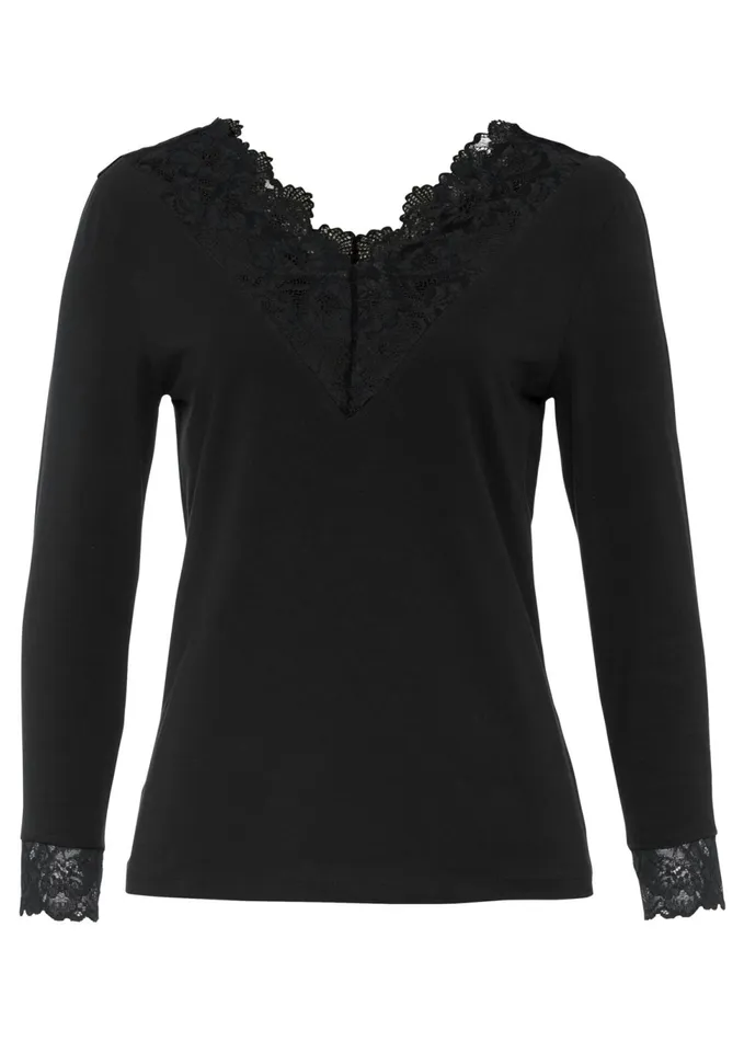 LACE TRIM TOP Black Women VENUS Long Sleeve Tops
