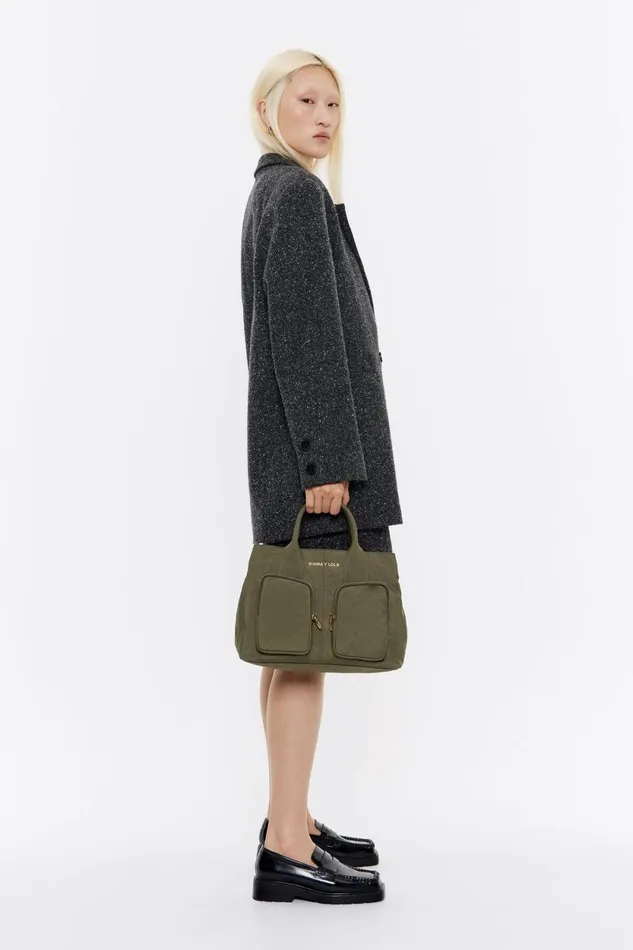 Large Khaki Nylon Pocket Handbag Khaki Women Bimba Y Lola Handbags