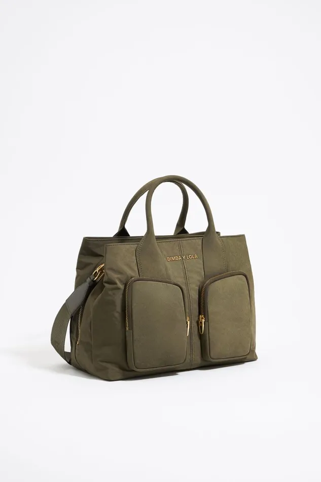 Large Khaki Nylon Pocket Handbag Khaki Women Bimba Y Lola Handbags Large Khaki Nylon Pocket Handbag Khaki Women Bimba Y Lola Handbags