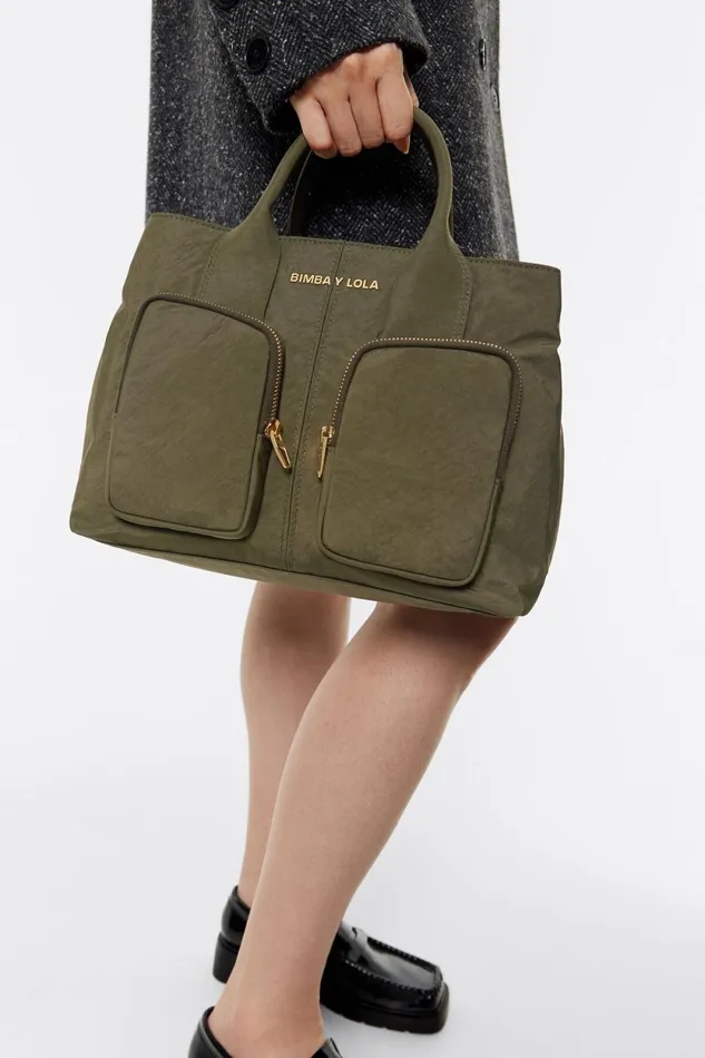Large Khaki Nylon Pocket Handbag Khaki Women Bimba Y Lola Handbags Large Khaki Nylon Pocket Handbag Khaki Women Bimba Y Lola Handbags