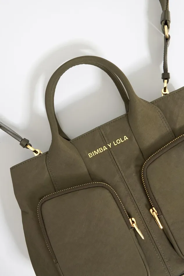 Large Khaki Nylon Pocket Handbag Khaki Women Bimba Y Lola Handbags Large Khaki Nylon Pocket Handbag Khaki Women Bimba Y Lola Handbags