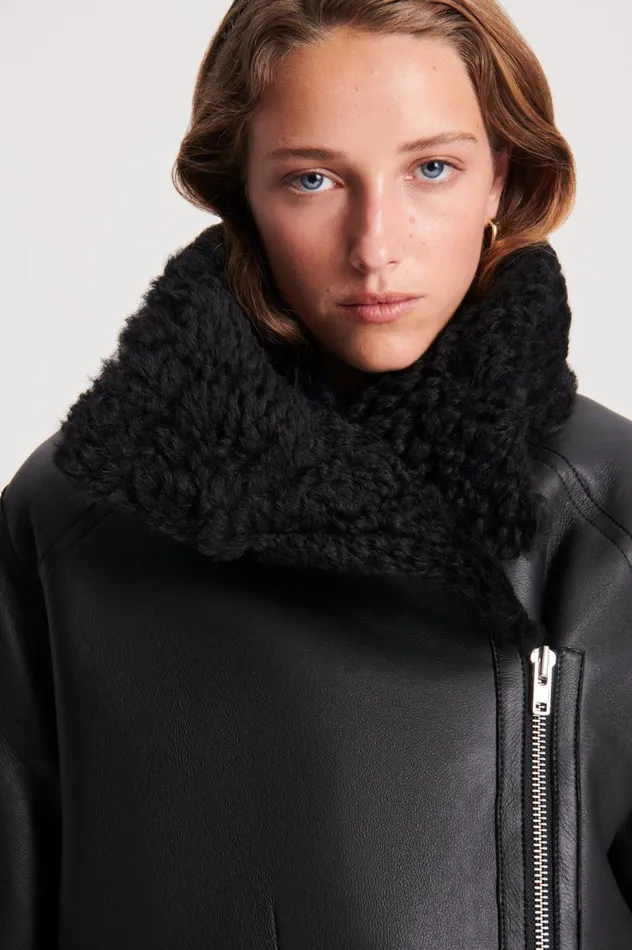 Leather Women Scanlan Theodore SHEARLING TRAPEZE JACKET Black Leather Women Scanlan Theodore SHEARLING TRAPEZE JACKET Black