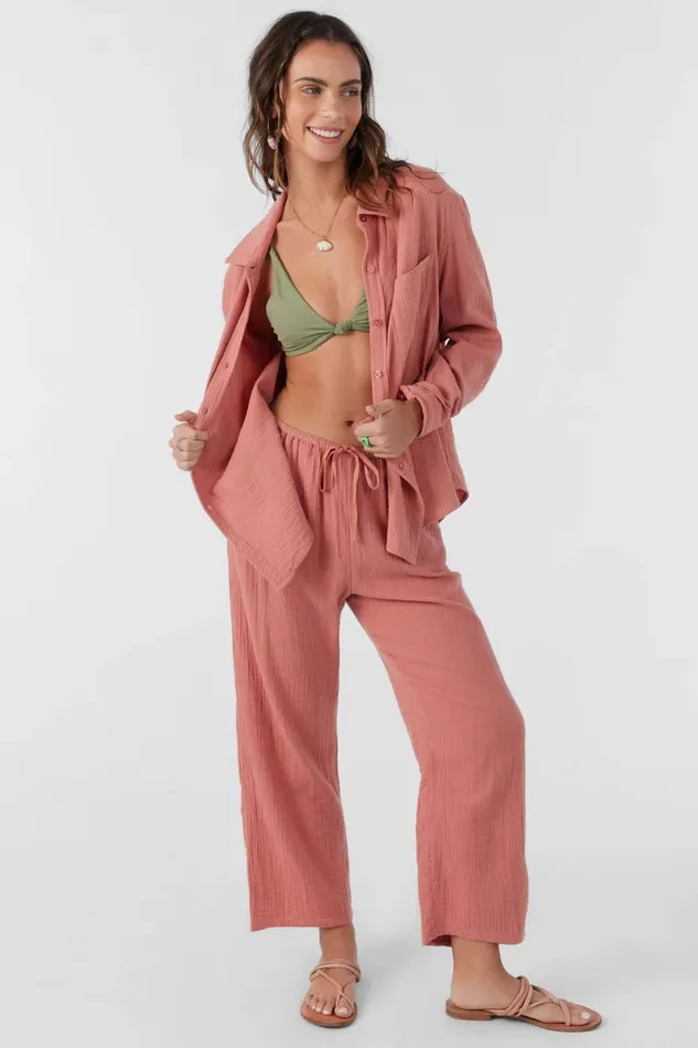 LENI CRINKLE DOUBLE GAUZE BUTTON DOWN SHIRT Canyon Rose Women O039NEILL Collections