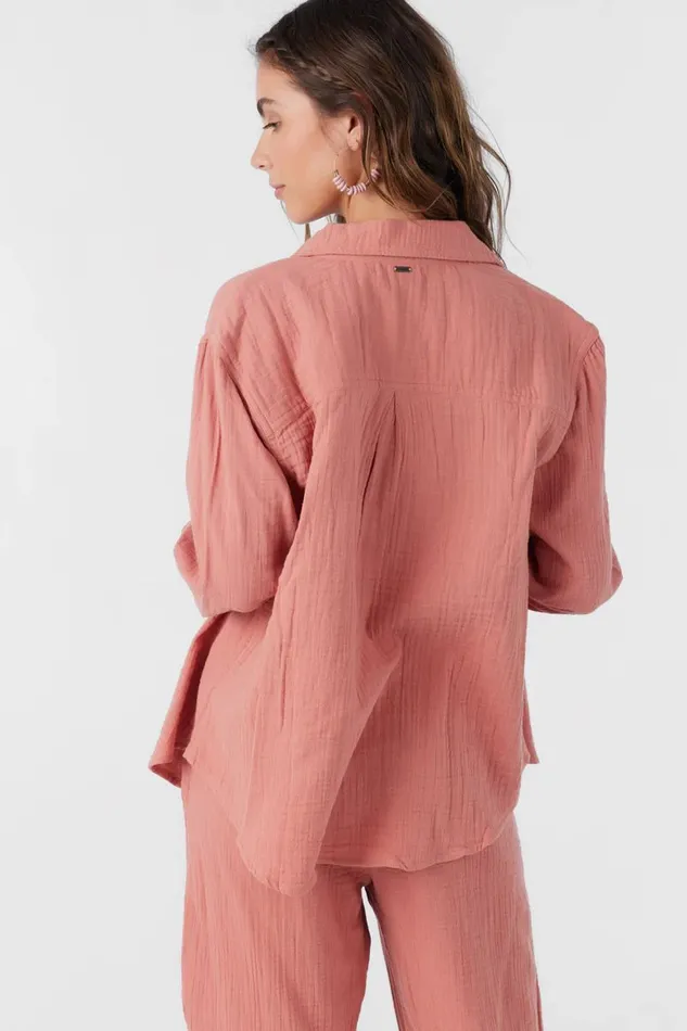 LENI CRINKLE DOUBLE GAUZE BUTTON DOWN SHIRT Canyon Rose Women O039NEILL Collections