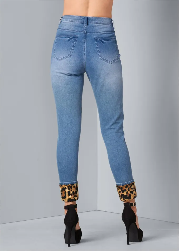 LEOPARD CUFFED JEANS Light Wash Women VENUS Novelty Jeans