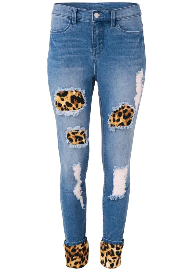 LEOPARD CUFFED JEANS Light Wash Women VENUS Novelty Jeans