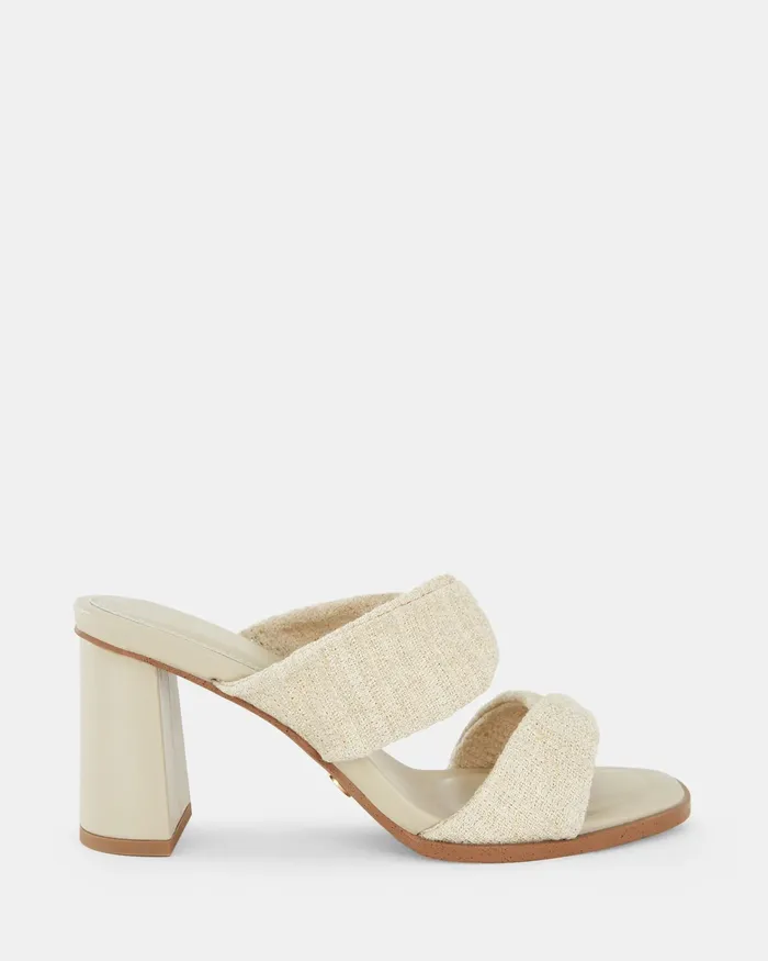 LESIA METALLIC LINEN Block Heels Mules NOVO Shoes Women