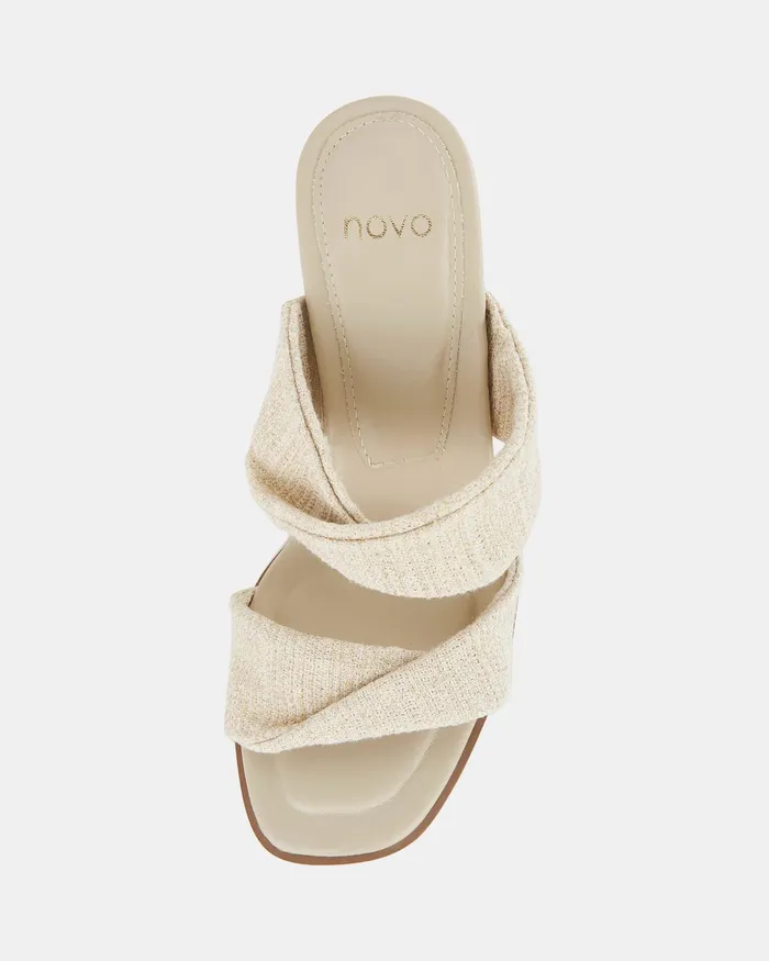 LESIA METALLIC LINEN Block Heels Mules NOVO Shoes Women