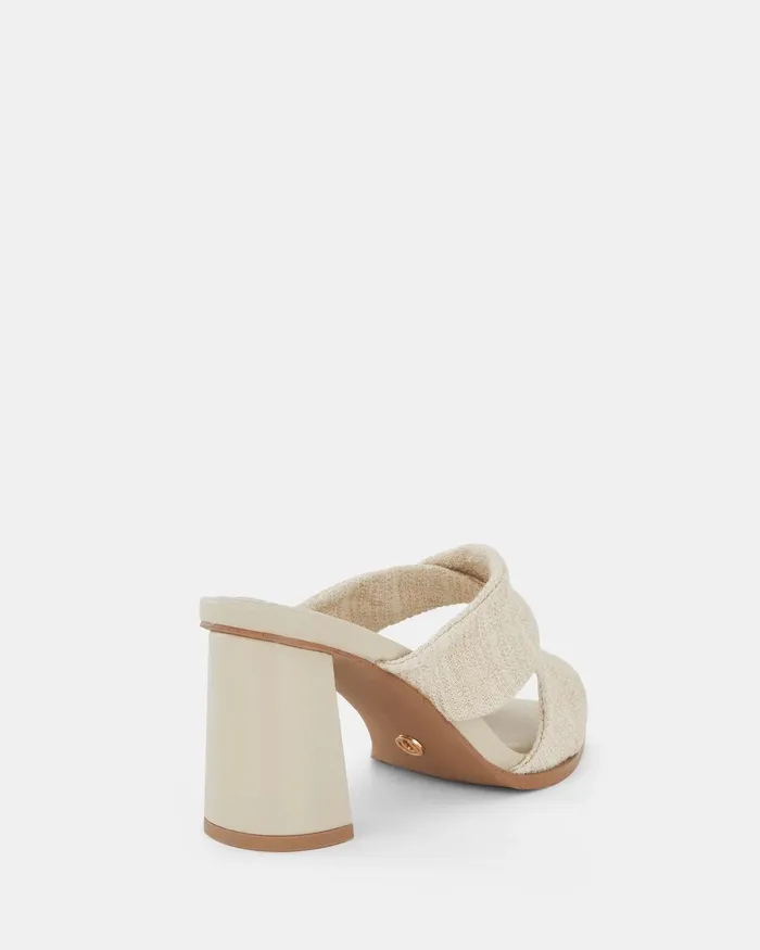 LESIA METALLIC LINEN Block Heels Mules NOVO Shoes Women