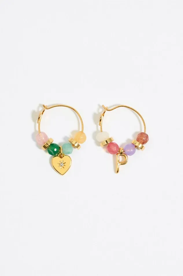 Letter P Multicolor Stones Earrings Gold Women Bimba Y Lola Alphabet
