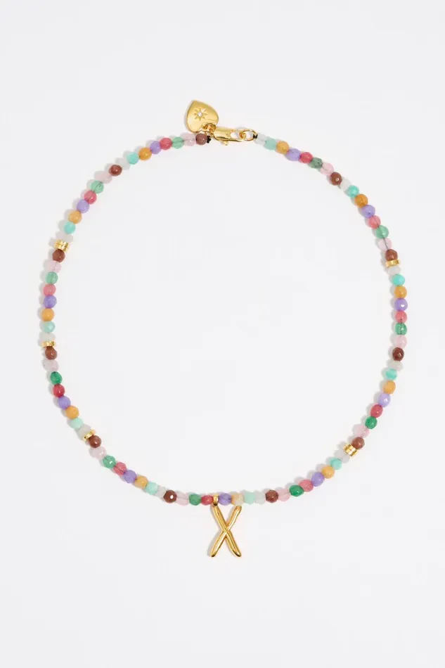 Letter X Multicolor Stones Necklace Gold Women Bimba Y Lola Alphabet