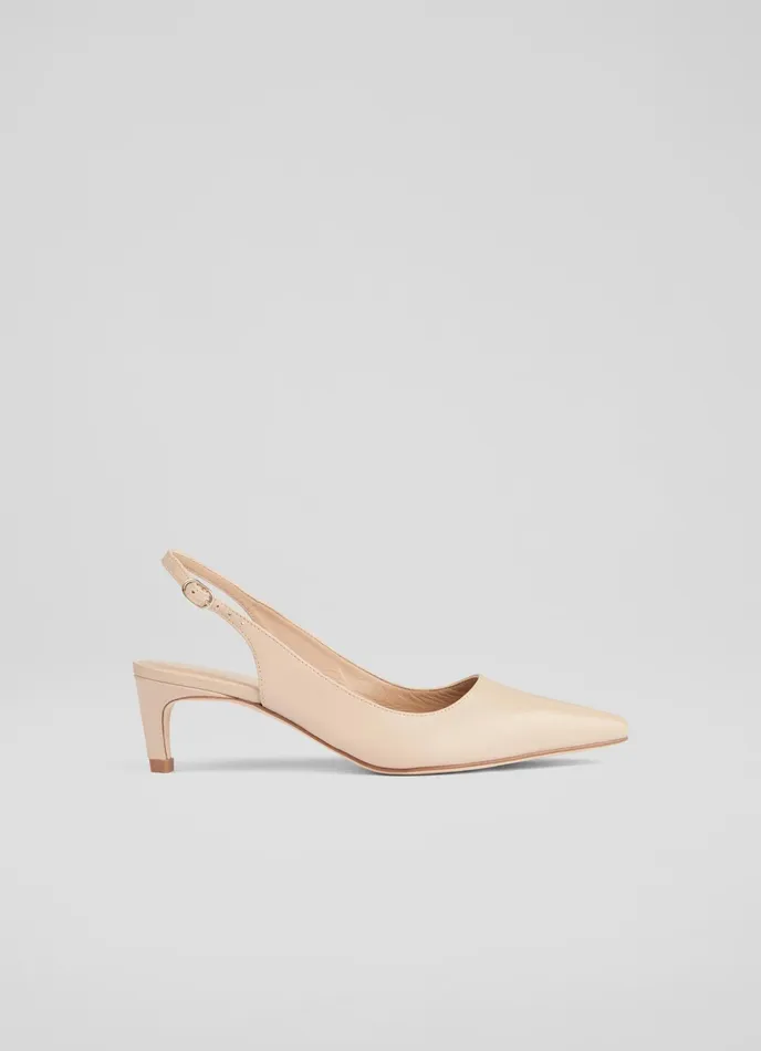 LK Bennett Alyssa Cream Leather Kitten Heel Slingbacks Women Court Shoes