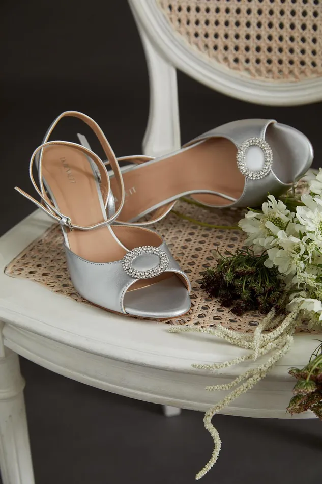 LK Bennett Belle Silver Leather Wedding Shoes Women Sandals