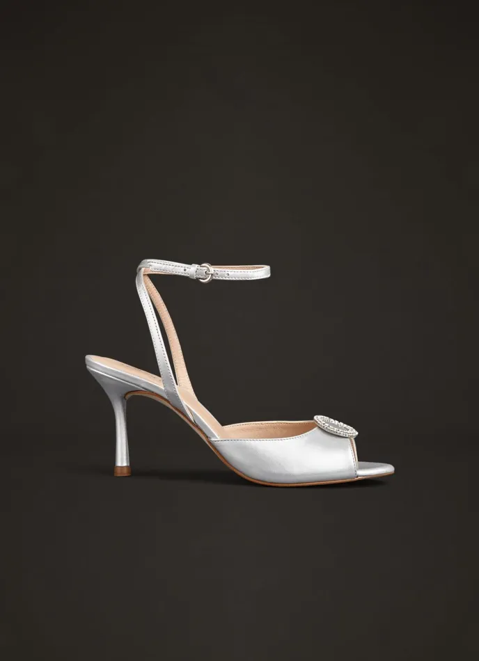 LK Bennett Belle Silver Leather Wedding Shoes Women Sandals