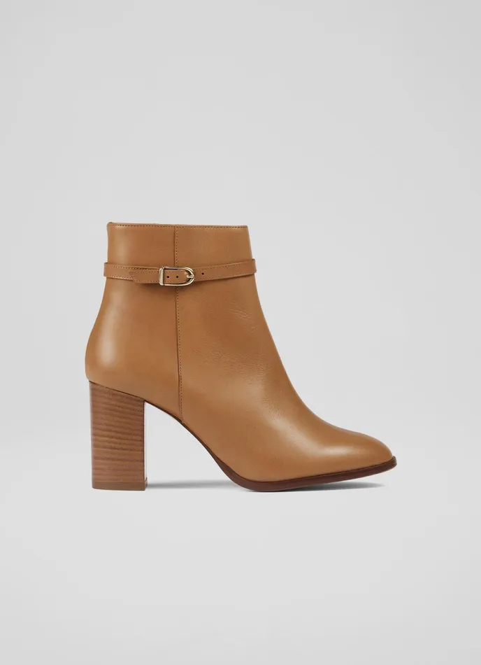 LK Bennett Bryony Camel Leather Belted Ankle Boots Women Boots