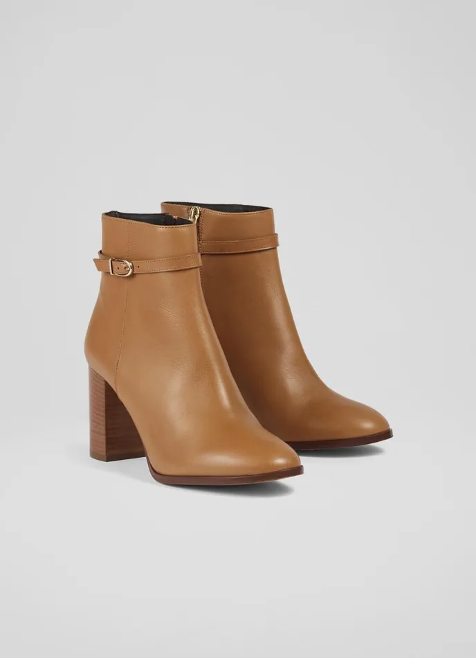 LK Bennett Bryony Camel Leather Belted Ankle Boots Women Boots
