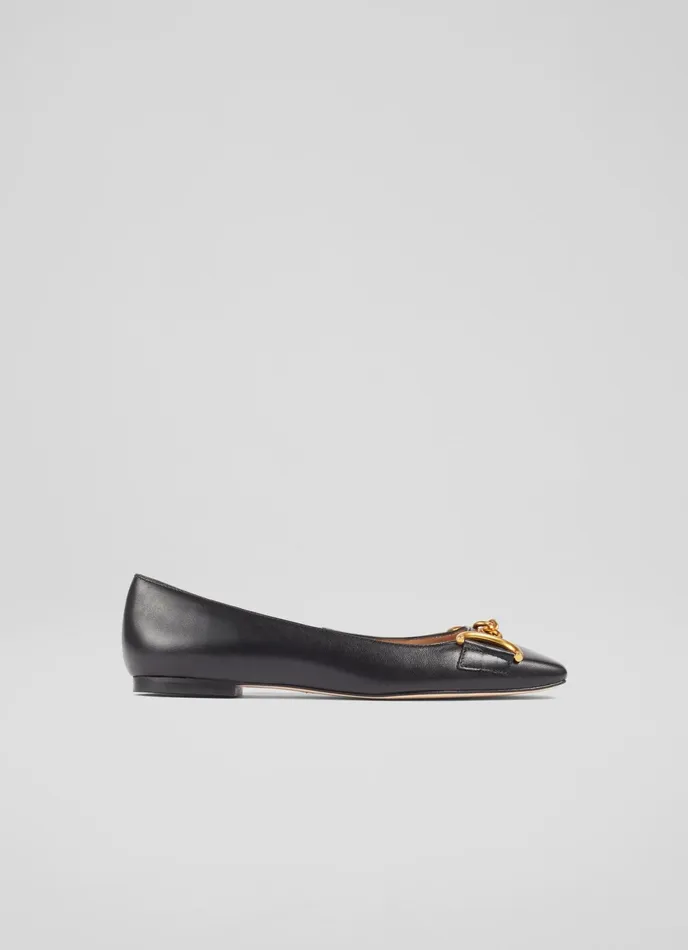 LK Bennett Charlotte Black Leather SnaffleDetail Flats Women Flats