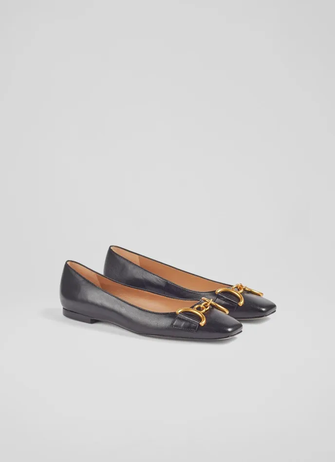 LK Bennett Charlotte Black Leather SnaffleDetail Flats Women Flats