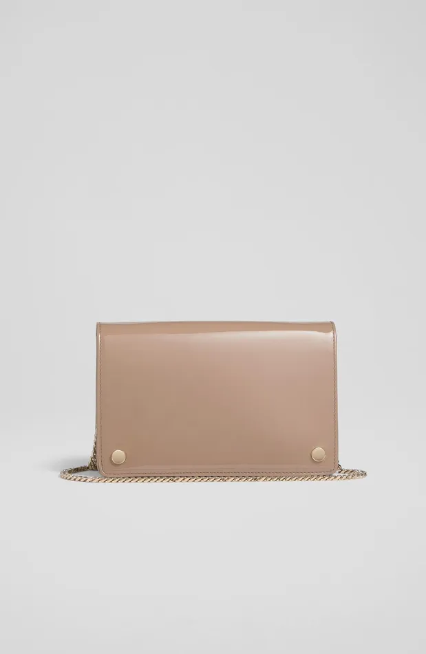 LK Bennett Cici Dark Taupe Patent Leather Clutch Bag Women Clutch Bags