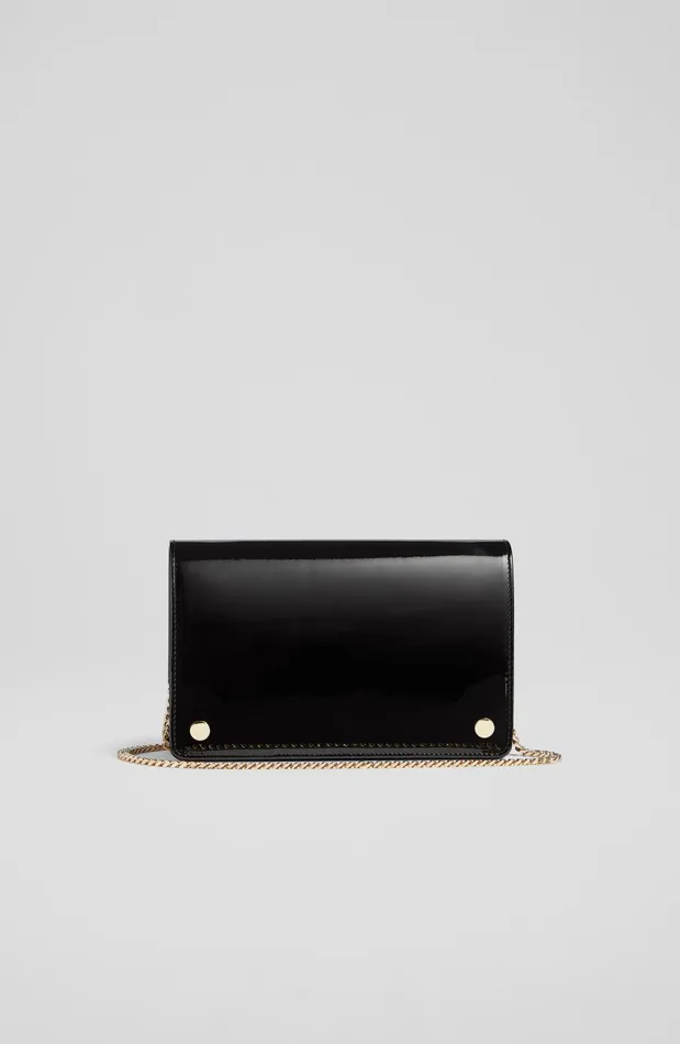 LK Bennett Cici Dark Taupe Patent Leather Clutch Bag Women Clutch Bags