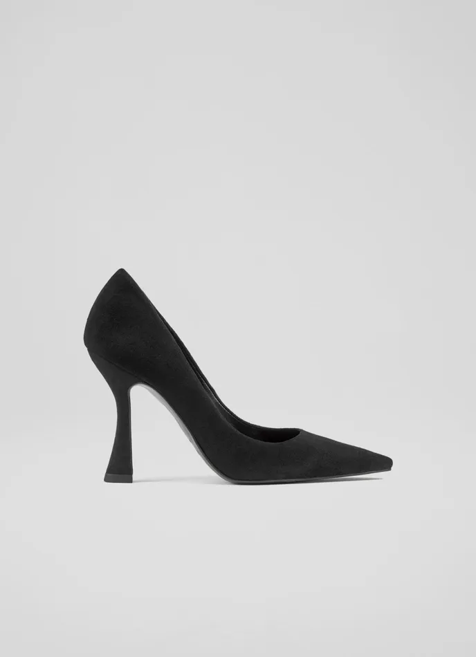 LK Bennett Dazzle Black Suede Flared Heel Courts Women Court Shoes