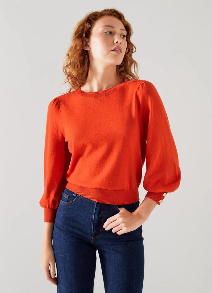 LK Bennett Diana Orange Cotton And Sustainably Sourced Merino Jumper Women Knitwear