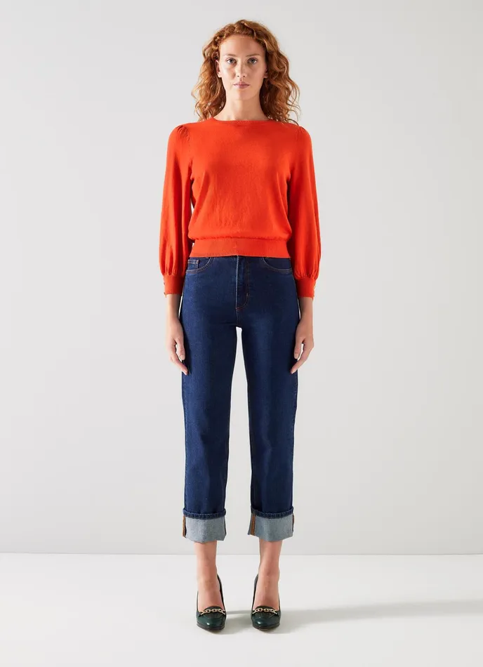LK Bennett Diana Orange Cotton And Sustainably Sourced Merino Jumper Women Knitwear