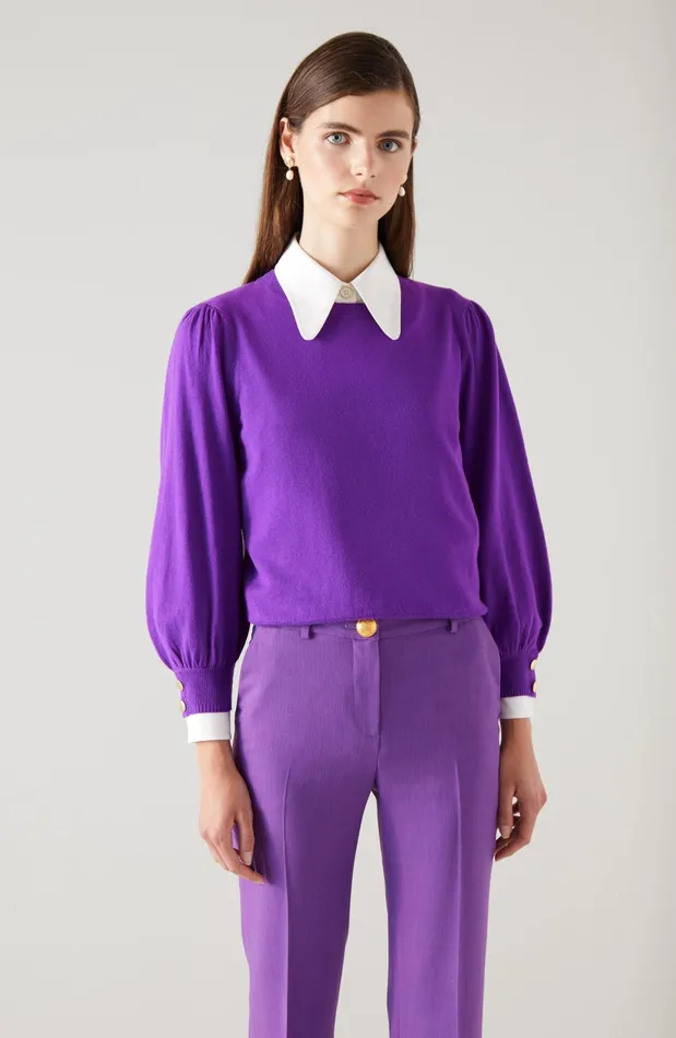 LK Bennett Diana Purple Cotton And Sustainably Sourced Merino Jumper Women Knitwear