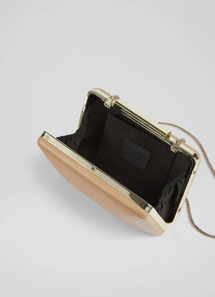 LK Bennett Dotty Beige Leather Clutch Bag Women Clutch Bags