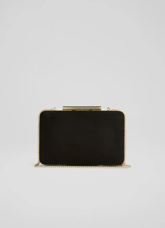 LK Bennett Dotty Black Suede Clutch Bag Women Clutch Bags