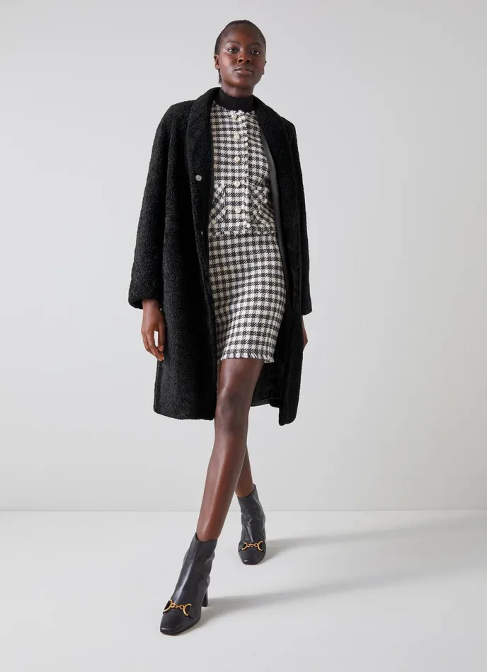 LK Bennett Ebba Black Shearling And Leather Coat Women Coats and Jackets