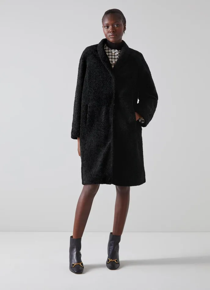 LK Bennett Ebba Black Shearling And Leather Coat Women Coats and Jackets