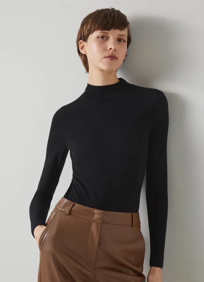 LK Bennett Ellie Black Sustainably Sourced Merino Turtle Neck Jumper Women Knitwear